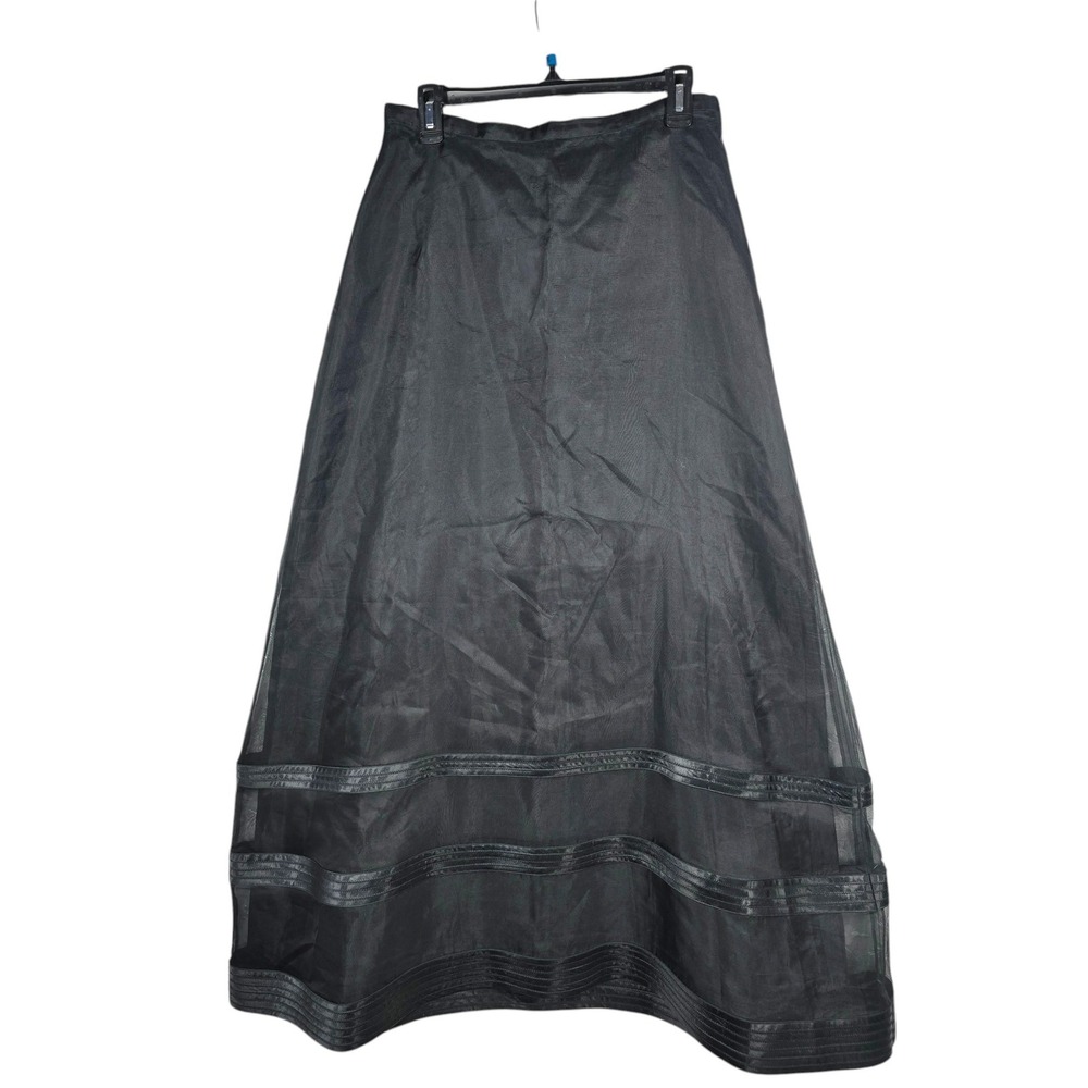 Tadashi Shoji Black 100% Silk Maxi Skirt Sheer‎ Satin Trim Formal Size 10 Gothic